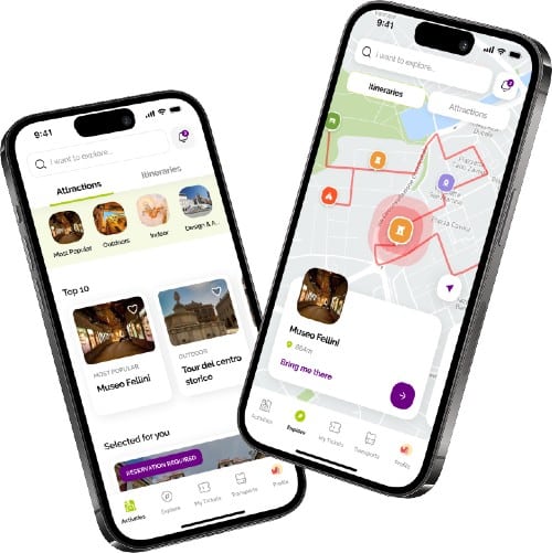 2 smartphone entrambi con immagini dall'App Rimini Pass
