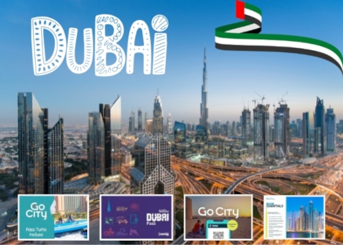 Leitfaden für die besten Pässe für Dubai: Stadtansicht mit Go City und IVenture-Logos