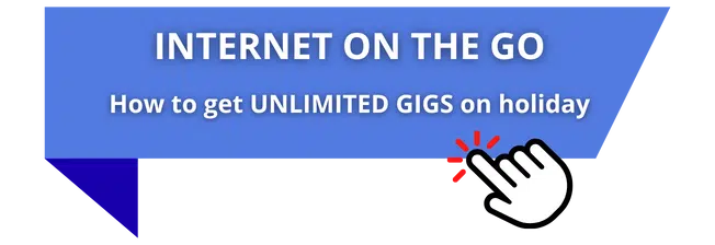 Light blue banner with an invitation to read the guide on internet while traveling to get unlimited gigs on vacation.