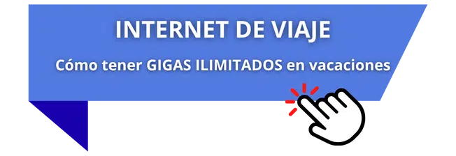 Banner azul claro con invitación a leer la guía sobre internet en viaje para tener gigas ilimitados en vacaciones.
