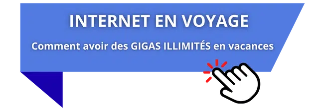 Bannière bleu clair invitant à la lecture du guide sur l'internet en voyage pour avoir des gigas illimités en vacances.
