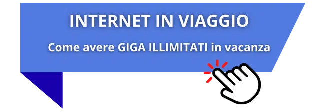 Banner azzurro con invito alla lettura della guida su internet in viaggio, per avere giga illimitati in vacanza.