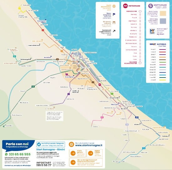 Mappa dei trasporti inclusi nel Rimini Pass